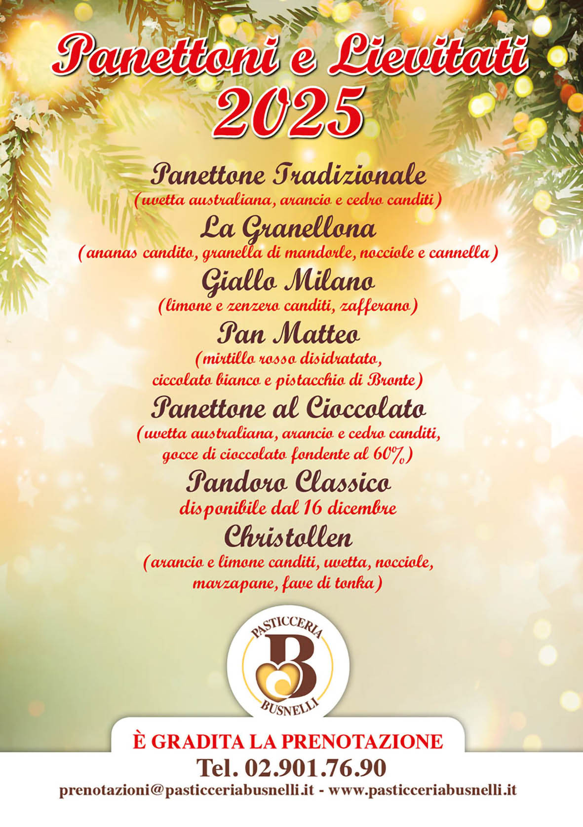 Menu di Natale Lievitati 2025 Pasticceria Busnelli